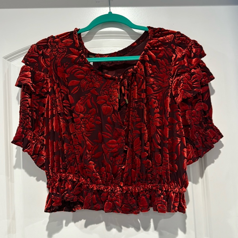 Free People Red Floral Blouse